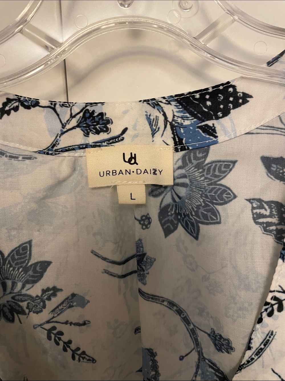 Blue Floral Button-Front Ruffle Blouse - Picture 2 of 7
